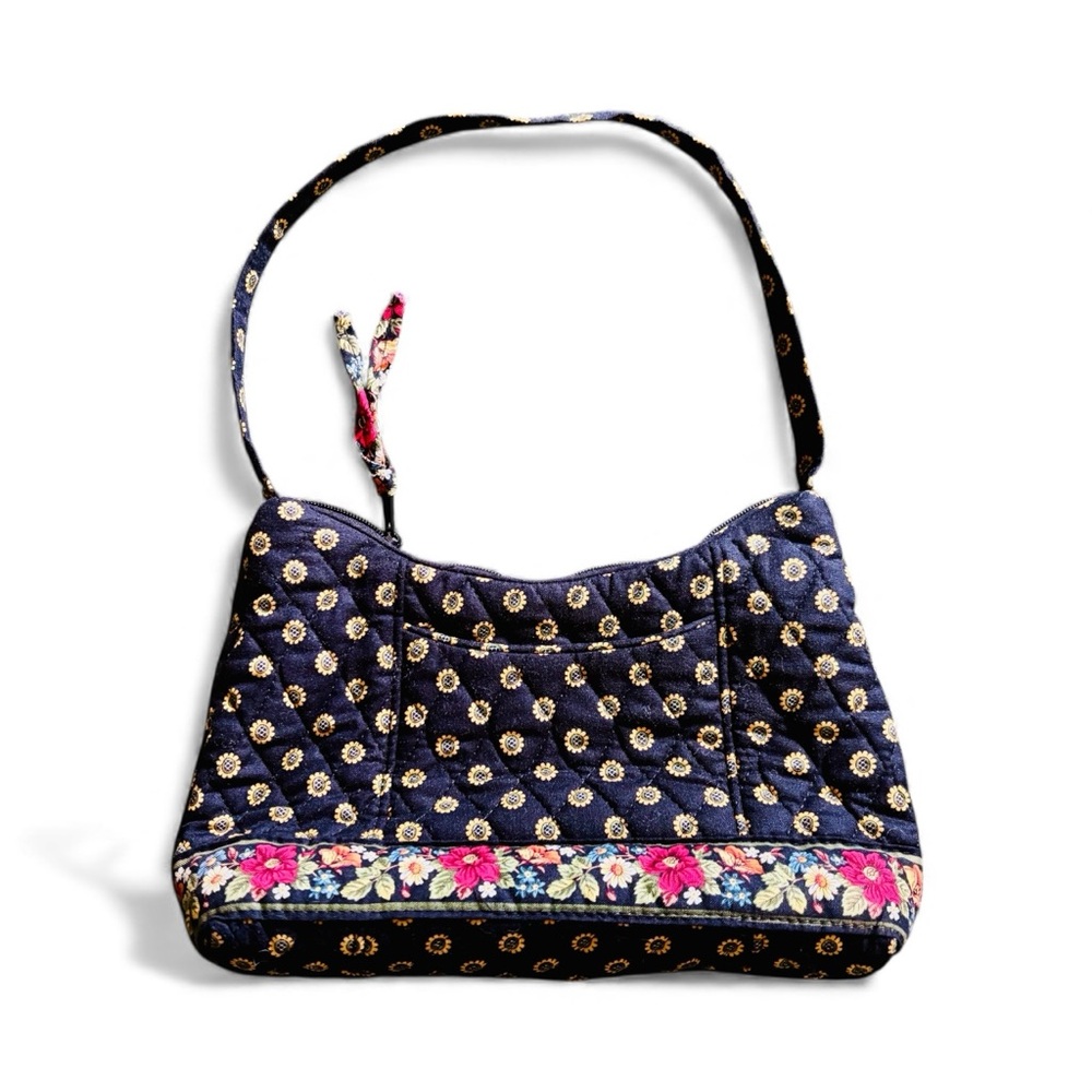 Vera Bradley Cotton Quilted Black and Blue Sunflowers and Floral Shoulder Bag - Picture 2 of 11